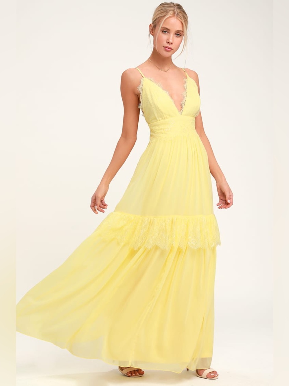 Lulu's Yellow Lace Maxi Dress